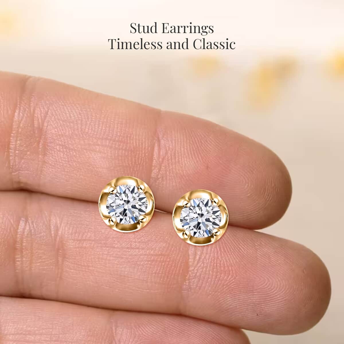 Luxuriant Lab Grown Diamond (I2) 0.20 ctw Solitaire Stud Earrings in 18K Vermeil Yellow Gold Over Sterling Silver image number 3