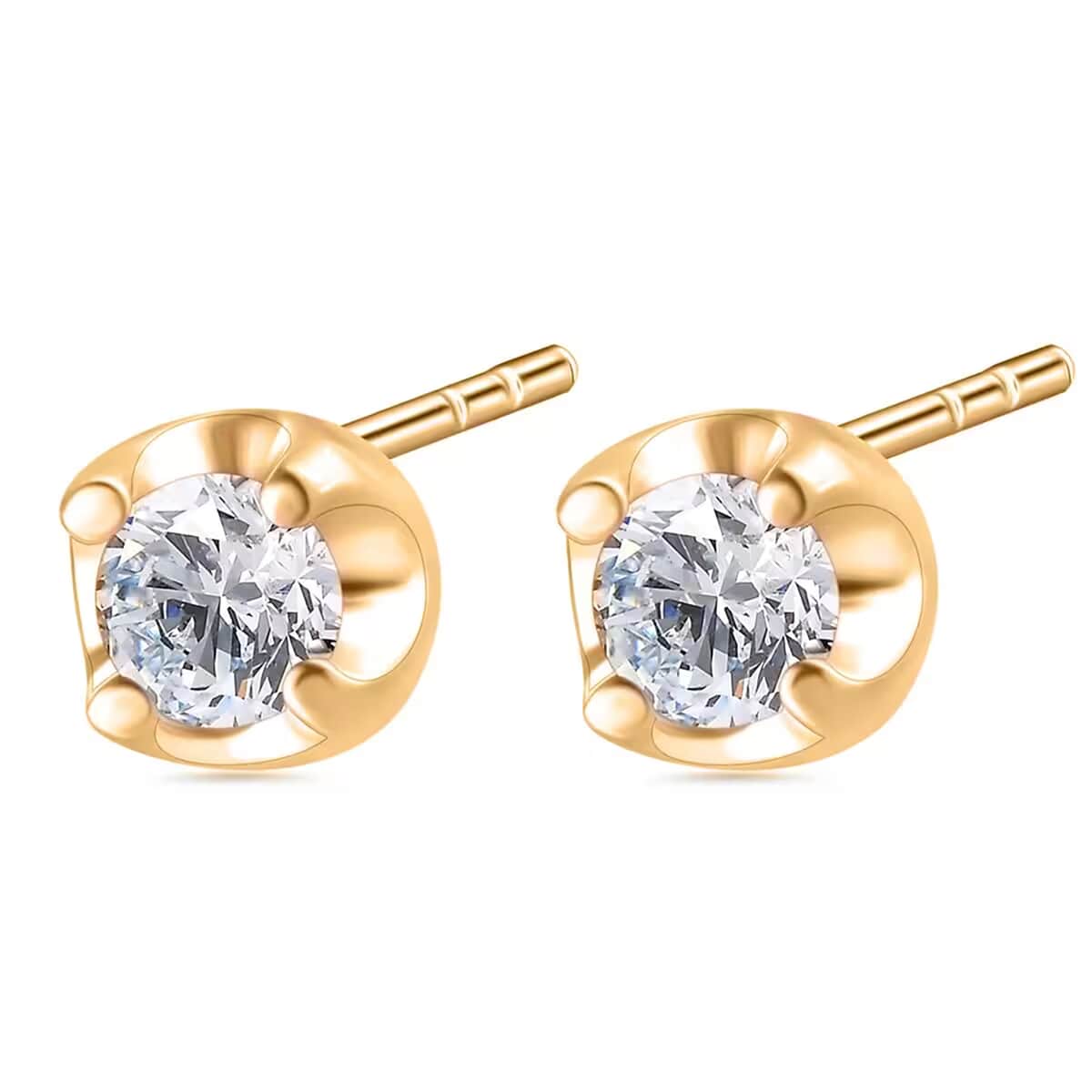 Luxuriant Lab Grown Diamond (I2) 0.20 ctw Solitaire Stud Earrings in 18K Vermeil Yellow Gold Over Sterling Silver image number 8