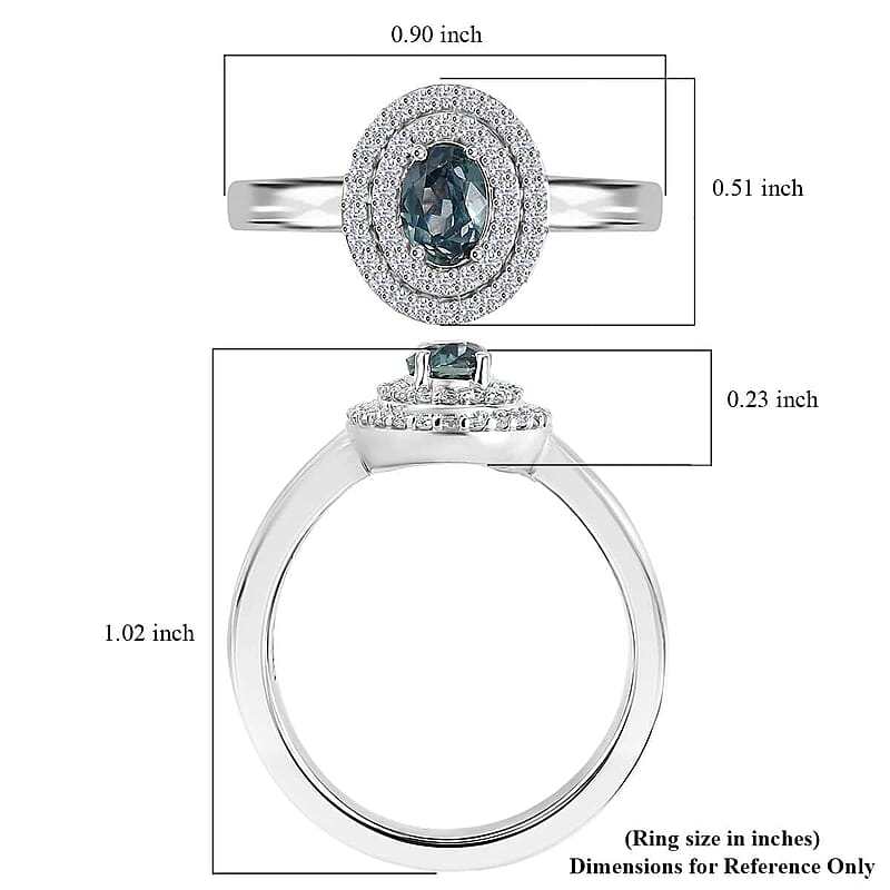 Luxoro AAA Narsipatnam Alexandrite and G-H I2 Diamond 0.85 ctw Double Halo Ring in 10K White Gold (Size 10.0)