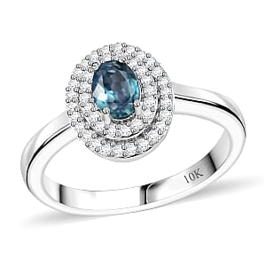 Luxoro AAA Narsipatnam Alexandrite and G-H I2 Diamond 0.85 ctw Double Halo Ring in 10K White Gold (Size 6.5)