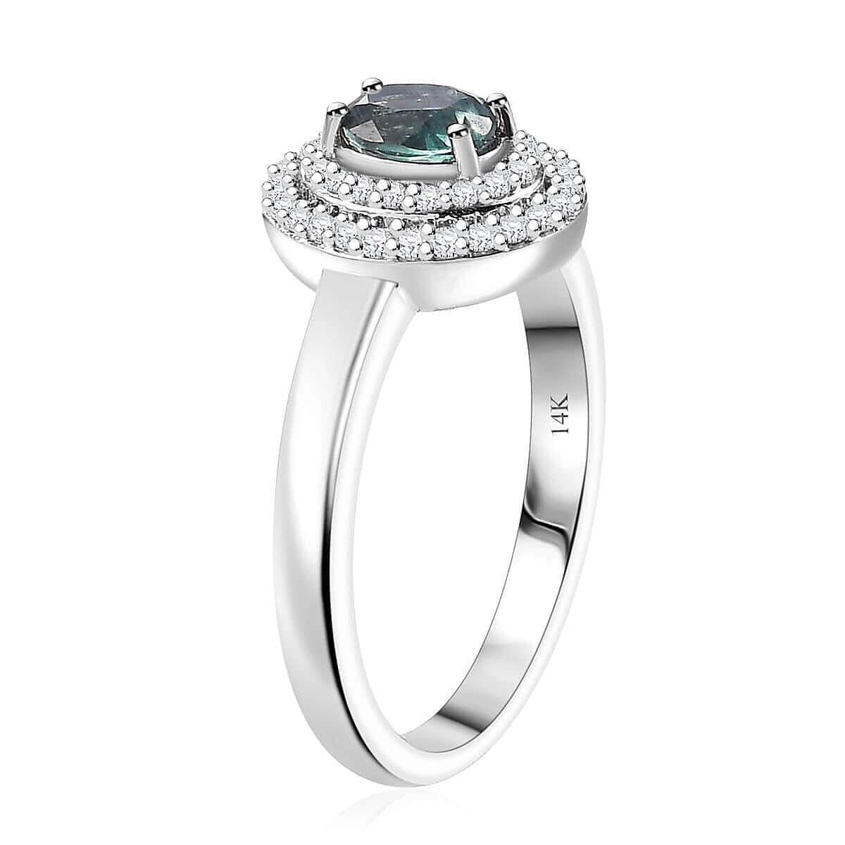 Luxoro AAA Narsipatnam Alexandrite and G-H I2 Diamond 0.85 ctw Double Halo Ring in 10K White Gold (Size 6.5) image number 3