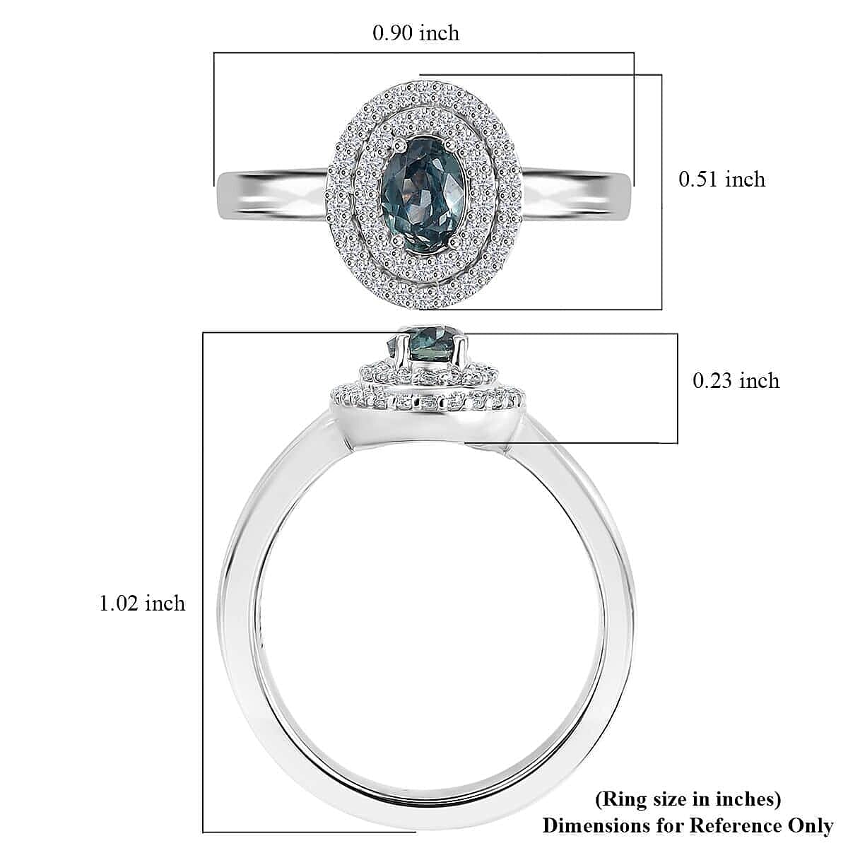 Luxoro AAA Narsipatnam Alexandrite and G-H I2 Diamond 0.85 ctw Double Halo Ring in 10K White Gold (Size 6.5) image number 5