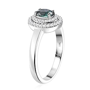 Luxoro AAA Narsipatnam Alexandrite and G-H I2 Diamond 0.85 ctw Double Halo Ring in 10K White Gold (Size 7.0)