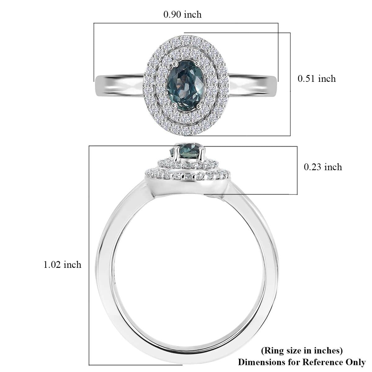 Luxoro AAA Narsipatnam Alexandrite and G-H I2 Diamond 0.85 ctw Double Halo Ring in 10K White Gold (Size 7.0) image number 5