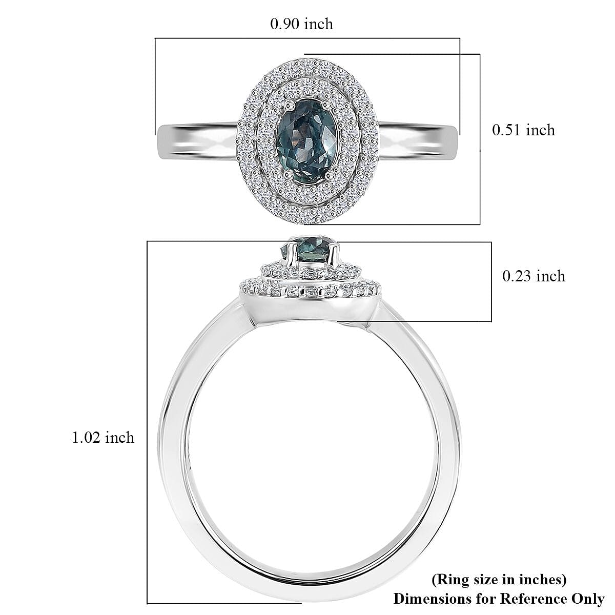 Luxoro AAA Narsipatnam Alexandrite and G-H I2 Diamond 0.85 ctw Double Halo Ring in 10K White Gold (Size 8.0) image number 5