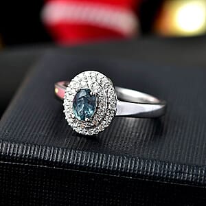Luxoro AAA Narsipatnam Alexandrite and G-H I2 Diamond 0.85 ctw Double Halo Ring in 10K White Gold (Size 8.5)