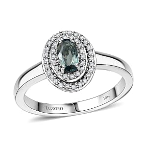 Luxoro AAA Narsipatnam Alexandrite and G-H I2 Diamond 0.85 ctw Double Halo Ring in 10K White Gold (Size 9.0)