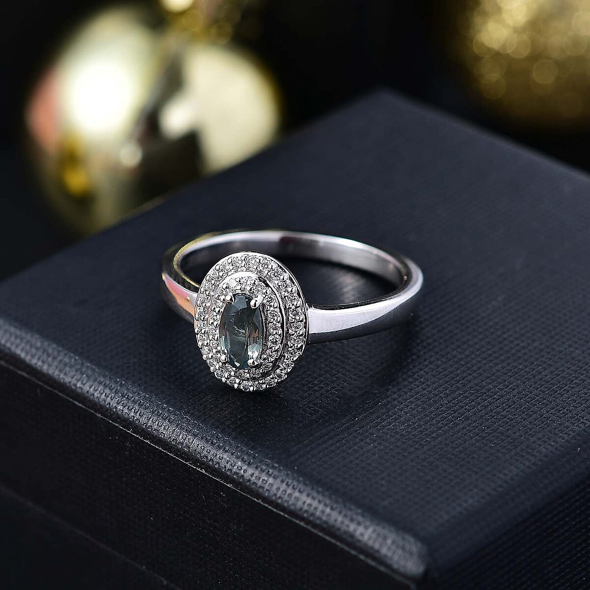 Luxoro AAA Narsipatnam Alexandrite and G-H I2 Diamond 0.85 ctw Double Halo Ring in 10K White Gold (Size 9.0) image number 1