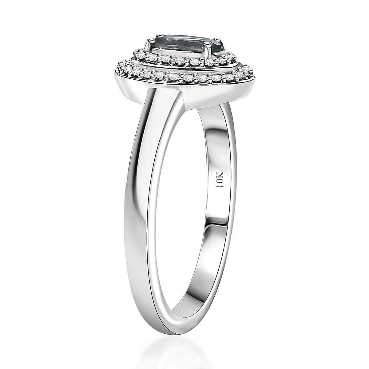 Luxoro AAA Narsipatnam Alexandrite and G-H I2 Diamond 0.85 ctw Double Halo Ring in 10K White Gold (Size 9.0) image number 3