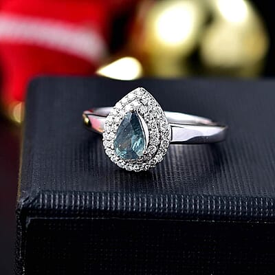 Luxoro 10K White Gold AAA Narsipatnam Alexandrite, Diamond (G-H, I2) (0.25 cts) Double Halo Ring (Size 11.0) (Del. in 10-15 Days) 0.90 ctw