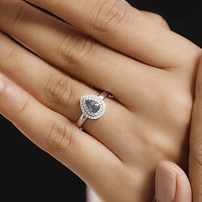 Luxoro 10K White Gold AAA Narsipatnam Alexandrite, Diamond (G-H, I2) (0.25 cts) Double Halo Ring (Size 13.0) (Del. in 10-15 Days) 0.90 ctw
