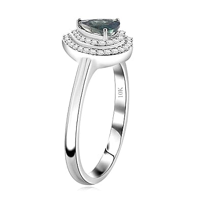 Luxoro 10K White Gold AAA Narsipatnam Alexandrite, Diamond (G-H, I2) (0.25 cts) Double Halo Ring (Size 13.0) (Del. in 10-15 Days) 0.90 ctw