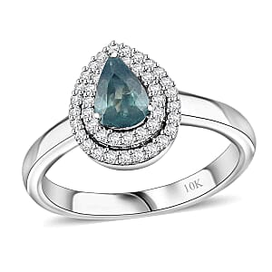 Luxoro 10K White Gold AAA Narsipatnam Alexandrite, Diamond (G-H, I2) (0.25 cts) Double Halo Ring (Size 7.5) (Del. in 10-15 Days) 0.90 ctw