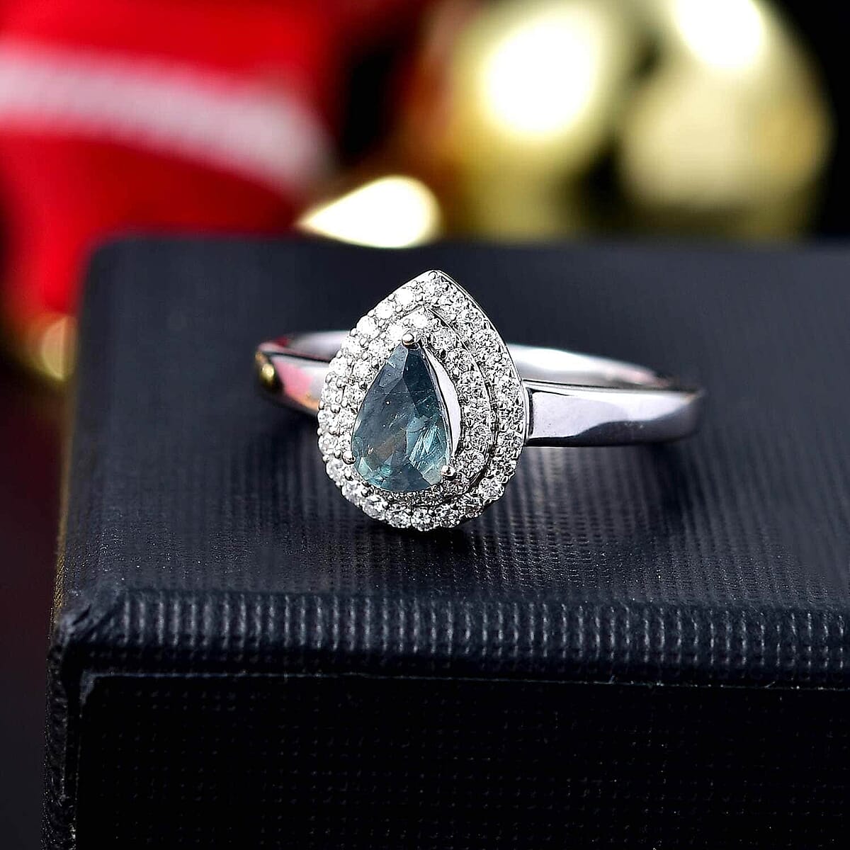 Luxoro 10K White Gold AAA Narsipatnam Alexandrite, Diamond (G-H, I2) (0.25 cts) Double Halo Ring (Size 7.5) (Del. in 10-15 Days) 0.90 ctw image number 1