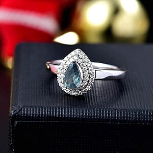 Luxoro 10K White Gold AAA Narsipatnam Alexandrite, Diamond (G-H, I2) (0.25 cts) Double Halo Ring (Size 7.5) (Del. in 10-15 Days) 0.90 ctw