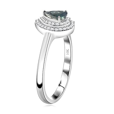 Luxoro AAA Narsipatnam Alexandrite and G-H I2 Diamond 0.90 ctw Double Halo Ring in 10K White Gold (Size 8.0) (Del. in 10-15 Days)