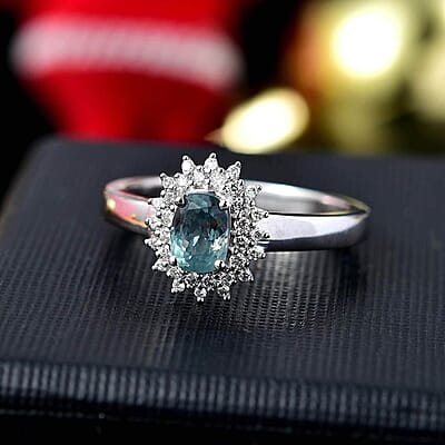 Luxoro AAA Narsipatnam Alexandrite and G-H I2 Diamond 0.90 ctw Double Halo Ring in 10K White Gold (Size 10.0)