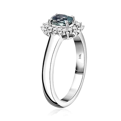 Luxoro AAA Narsipatnam Alexandrite and G-H I2 Diamond 0.90 ctw Double Halo Ring in 10K White Gold (Size 10.0)