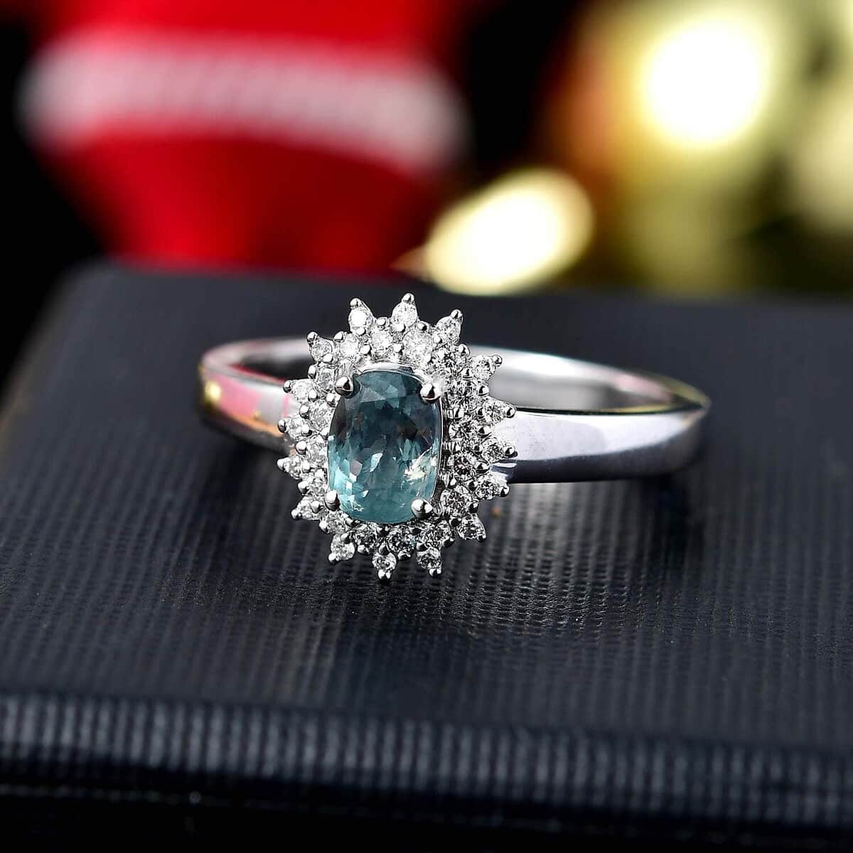 Luxoro AAA Narsipatnam Alexandrite and G-H I2 Diamond 0.90 ctw Double Halo Ring in 10K White Gold (Size 7.0) image number 1