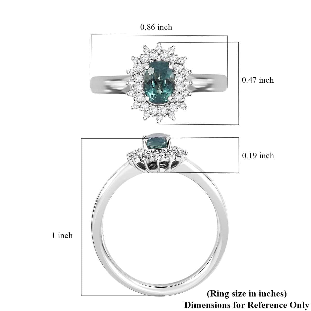 Luxoro AAA Narsipatnam Alexandrite and G-H I2 Diamond 0.90 ctw Double Halo Ring in 10K White Gold (Size 7.0) image number 5