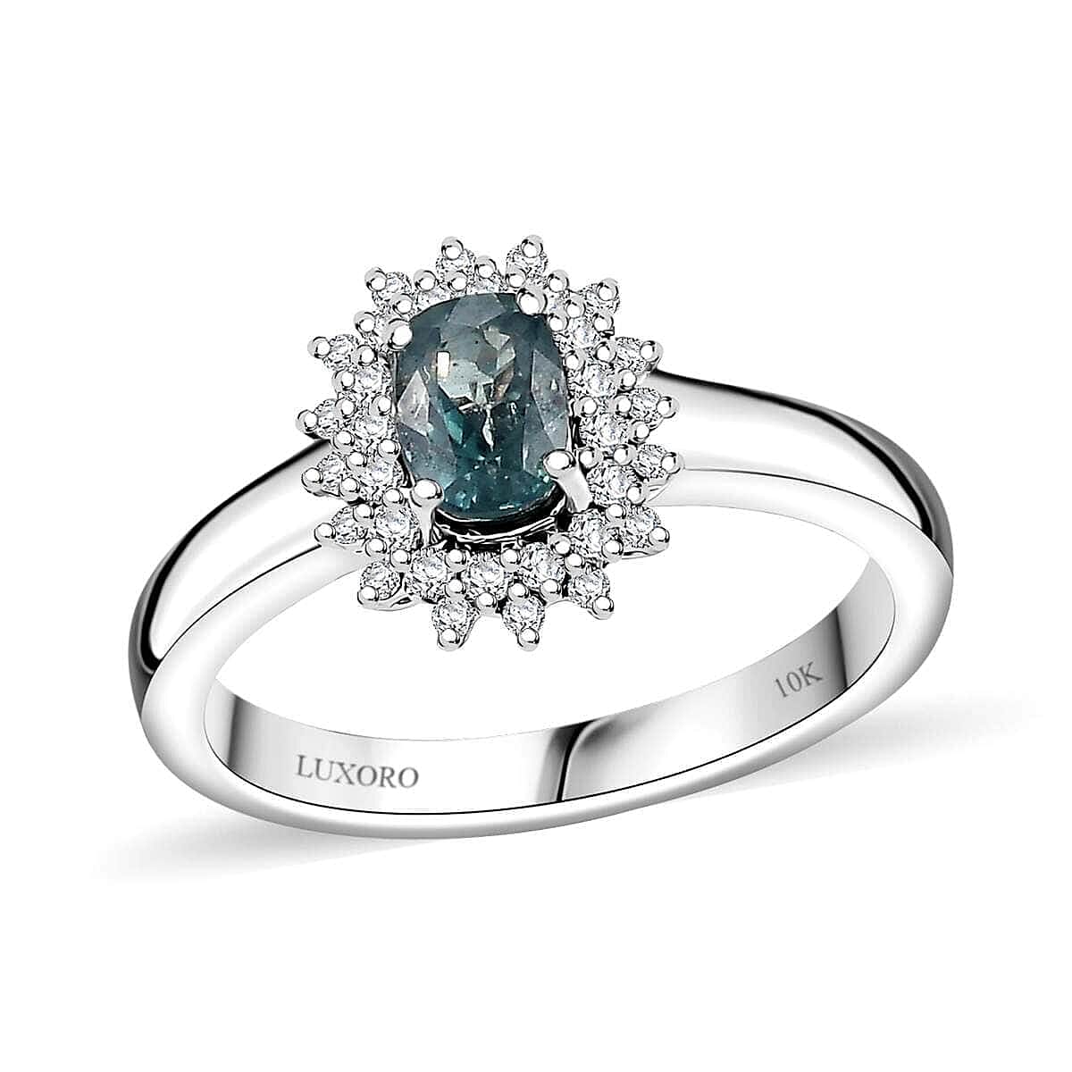Luxoro AAA Narsipatnam Alexandrite and G-H I2 Diamond 0.90 ctw Double Halo Ring in 10K White Gold (Size 7.5) image number 0