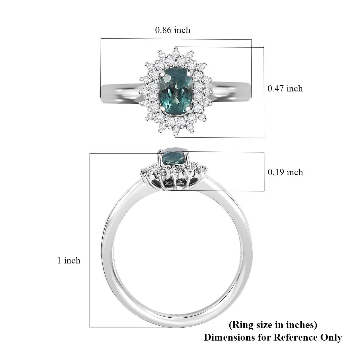 Luxoro AAA Narsipatnam Alexandrite and G-H I2 Diamond 0.90 ctw Double Halo Ring in 10K White Gold (Size 8.0) image number 5