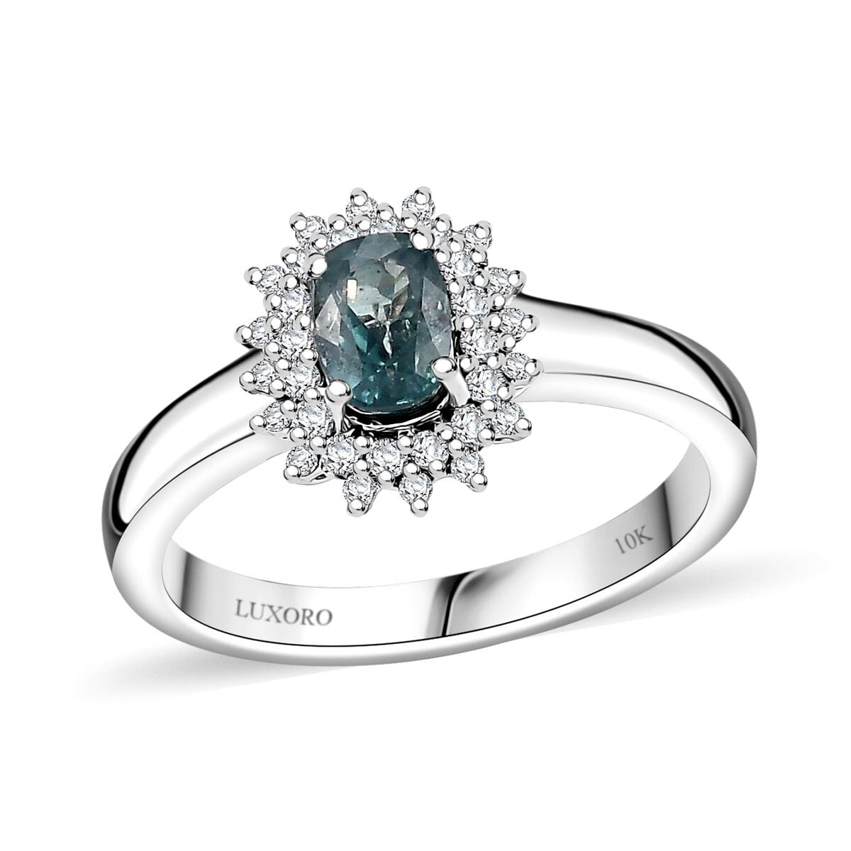 Luxoro AAA Narsipatnam Alexandrite and G-H I2 Diamond 0.90 ctw Double Halo Ring in 10K White Gold (Size 9.0) image number 0