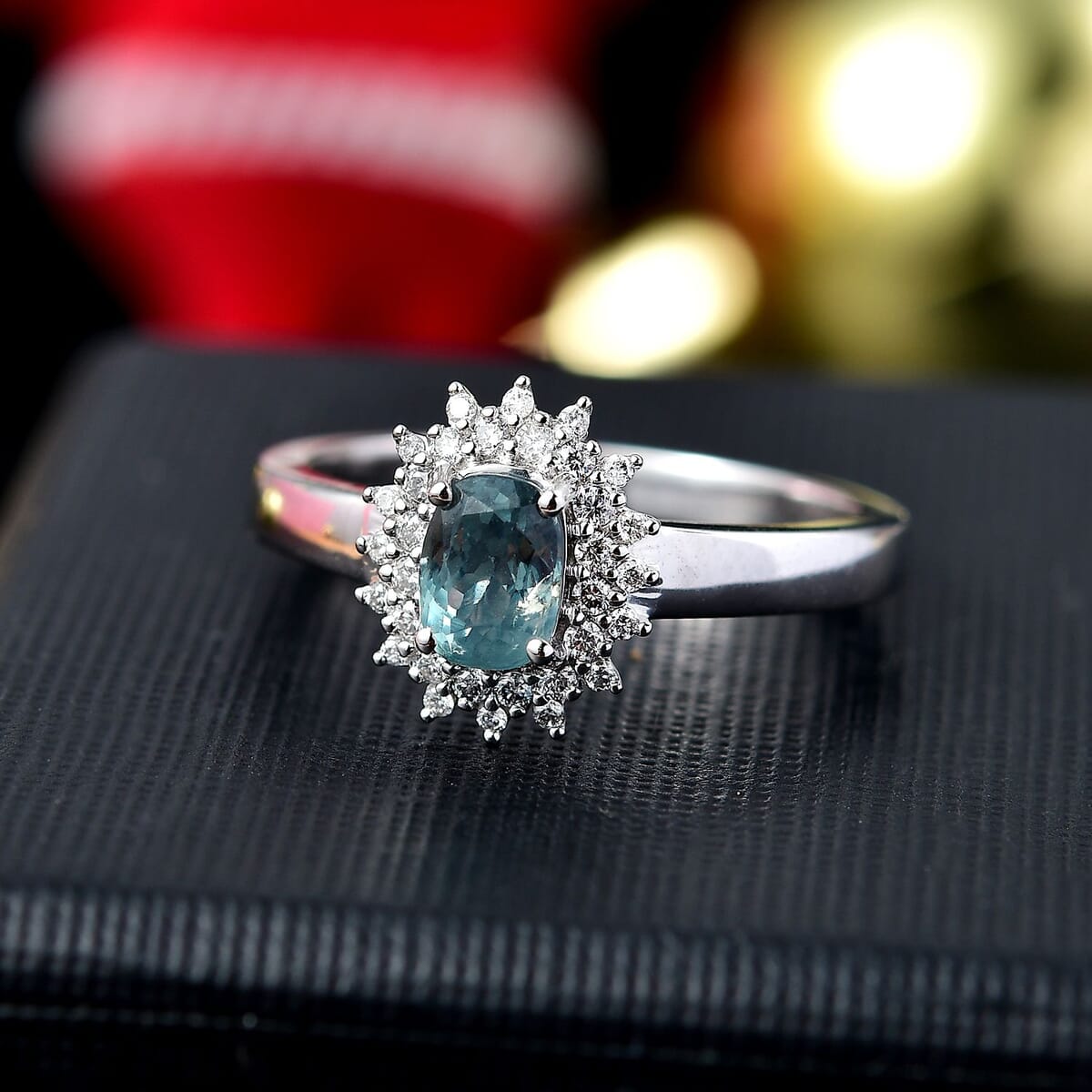 Luxoro AAA Narsipatnam Alexandrite and G-H I2 Diamond 0.90 ctw Double Halo Ring in 10K White Gold (Size 9.0) image number 1
