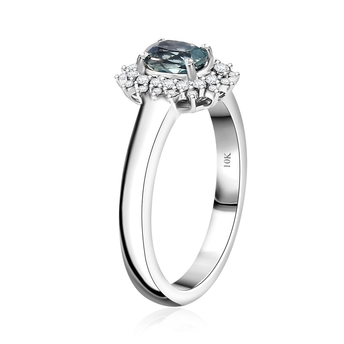 Luxoro AAA Narsipatnam Alexandrite and G-H I2 Diamond 0.90 ctw Double Halo Ring in 10K White Gold (Size 9.0) image number 3