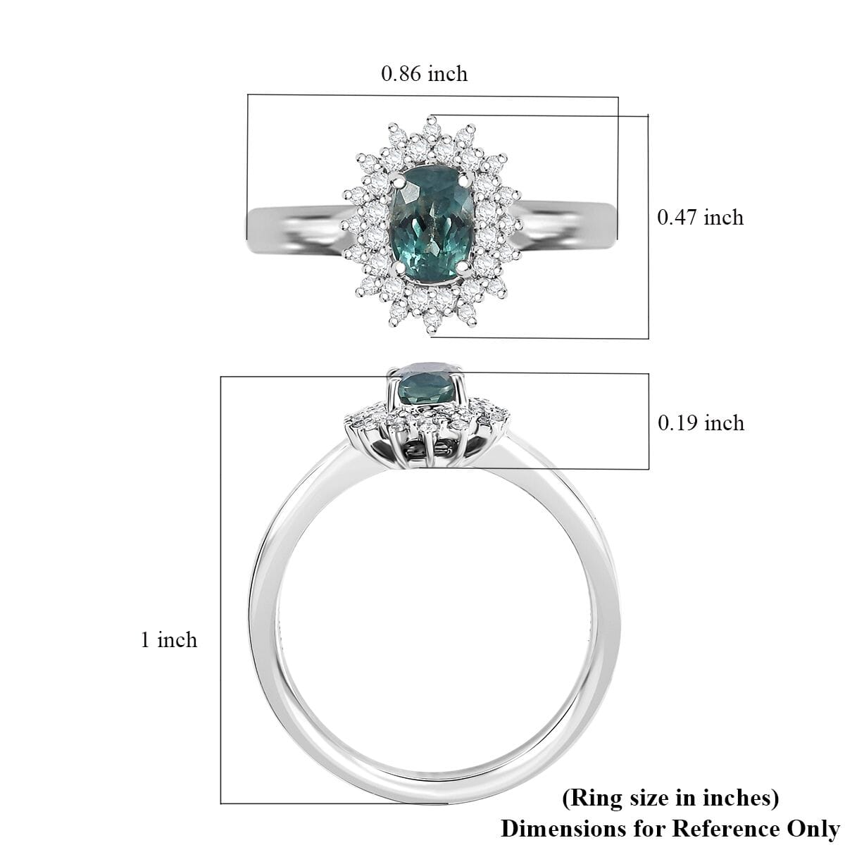 Luxoro AAA Narsipatnam Alexandrite and G-H I2 Diamond 0.90 ctw Double Halo Ring in 10K White Gold (Size 9.0) image number 5