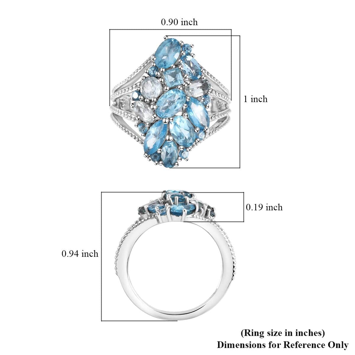 Color of Multi Blue Topaz 4.35 ctw Ocean Serenade Ring in Platinum Over Sterling Silver (Size 10.0) image number 5