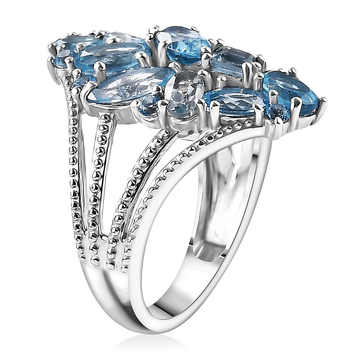 D'Joy Color of Multi Blue Topaz 4.35 ctw Ocean Serenade Ring in Platinum Over Sterling Silver (Size 6.0) image number 3