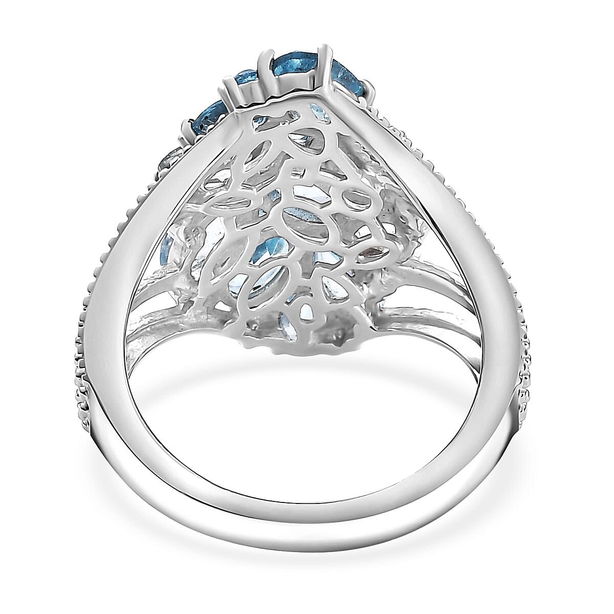 D'Joy Color of Multi Blue Topaz 4.35 ctw Ocean Serenade Ring in Platinum Over Sterling Silver (Size 6.0) image number 4