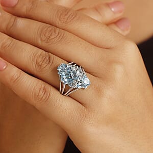 D'Joy Color of Multi Blue Topaz 4.35 ctw Ocean Serenade Ring in Platinum Over Sterling Silver (Size 7.0)