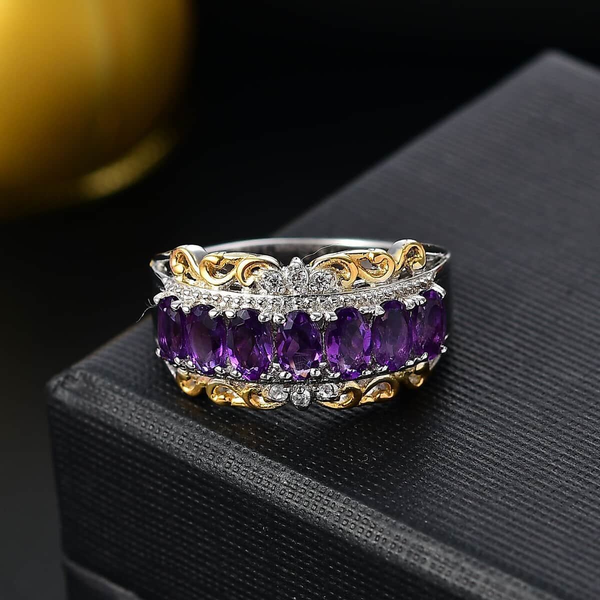 Karis African Amethyst, White Zircon Ring in 18K YG Plated and Platinum Bond (Size 10.0) 1.60 ctw image number 1