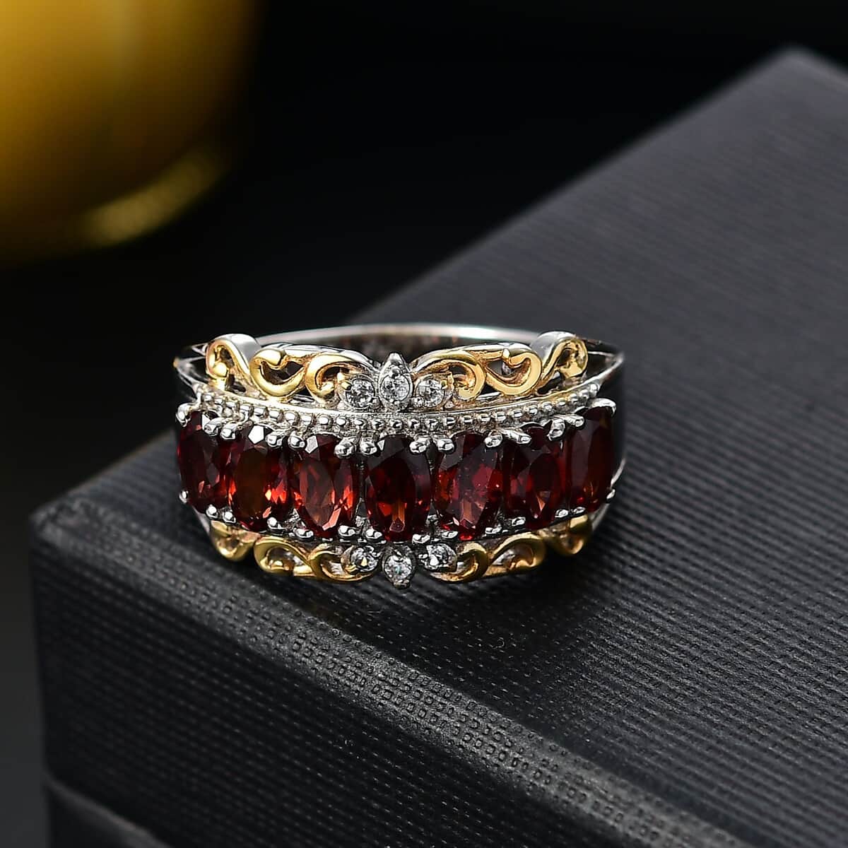 Karis Mozambique Garnet and White Zircon 2.15 ctw Ring in 18K YG Plated and Platinum Bond (Size 5.0) image number 1