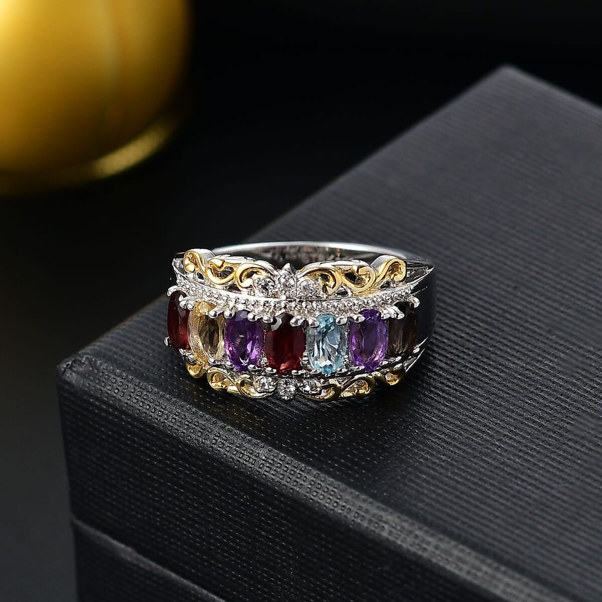 Karis Multi Gemstone 1.60 ctw Ring in 18K YG Plated and Platinum Bond (Size 9.0) image number 1