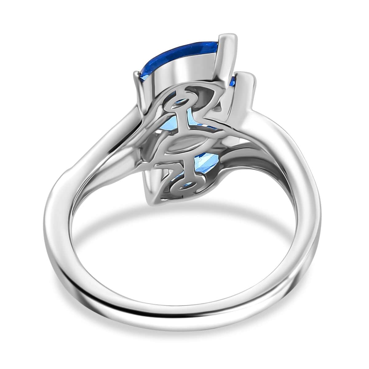 Signity Electric Blue Topaz 3 Stone Ring in Platinum Over Sterling Silver (Size 6.0) 2.40 ctw image number 4