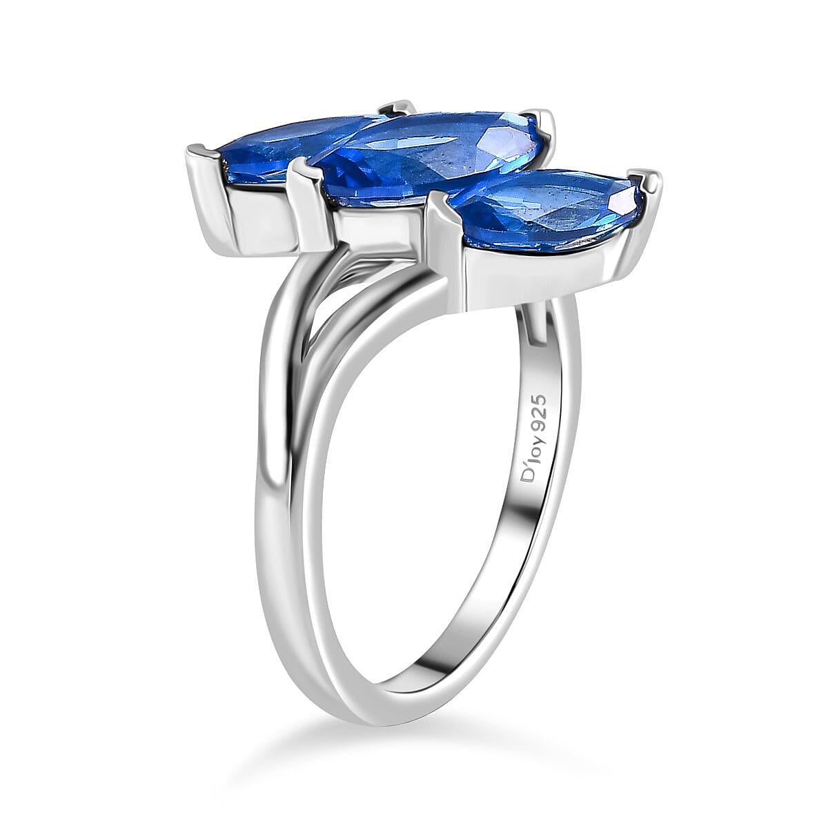 Signity Electric Blue Topaz 2.40 ctw 3 Stone Ring in Platinum Over Sterling Silver (Size 9.0) image number 3