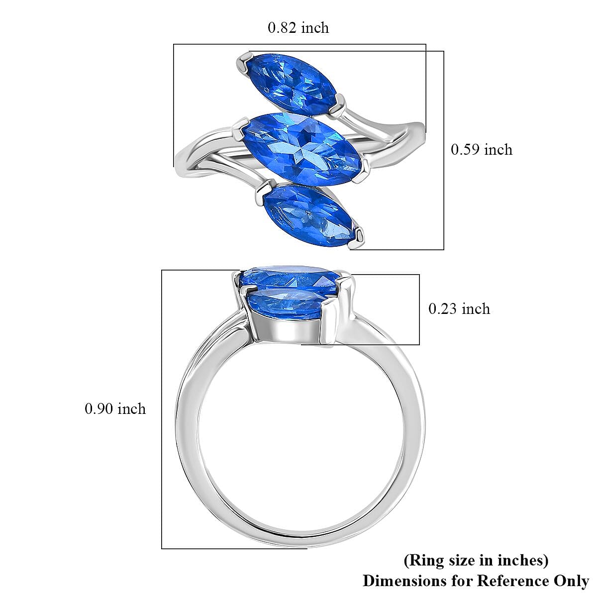 Signity Electric Blue Topaz 2.40 ctw 3 Stone Ring in Platinum Over Sterling Silver (Size 9.0) image number 5