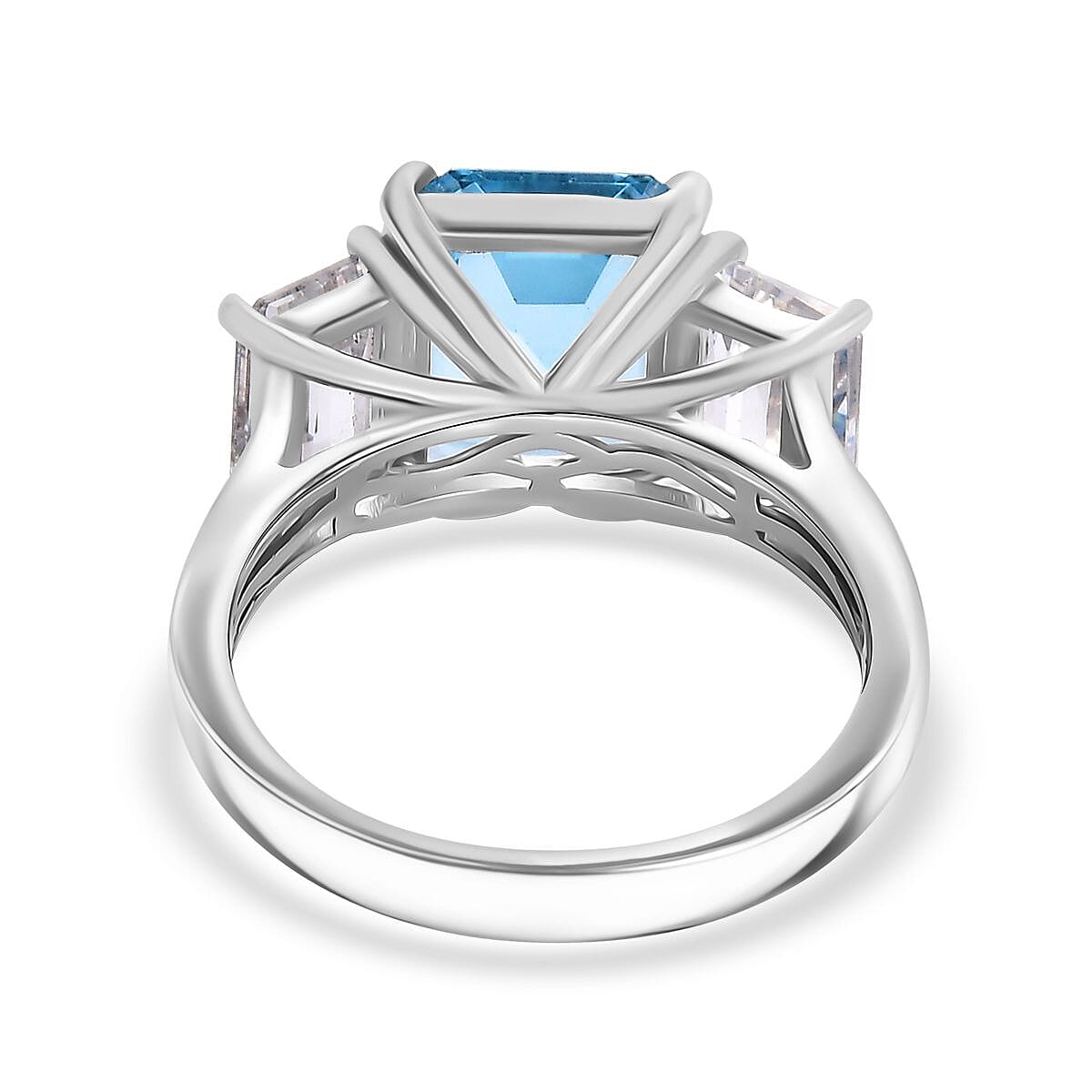 D'Joy Swiss Blue Topaz and White Topaz 7.70 ctw 3 Stone Ring in Platinum Over Sterling Silver (Size 7.0) image number 4