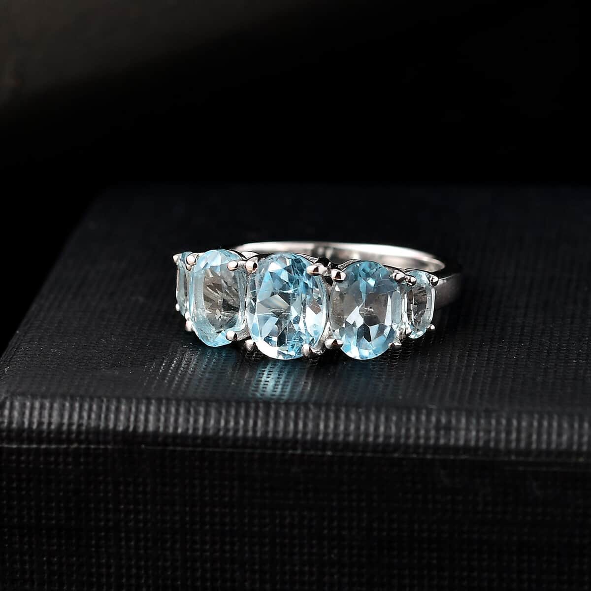 Sky Blue Topaz 3.85 ctw 5 Stone Ring in Platinum Over Sterling Silver (Size 10.0) image number 1