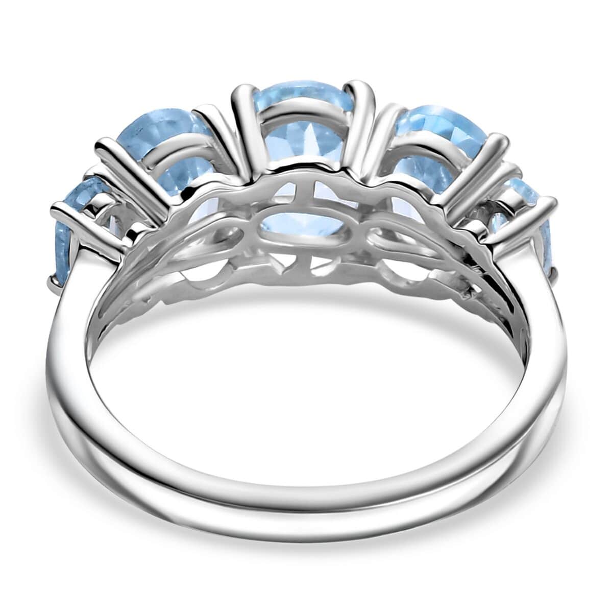 Sky Blue Topaz 3.85 ctw 5 Stone Ring in Platinum Over Sterling Silver (Size 10.0) image number 4