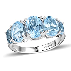 D'Joy Sky Blue Topaz 3.85 ctw 5 Stone Ring in Platinum Over Sterling Silver (Size 6.0)
