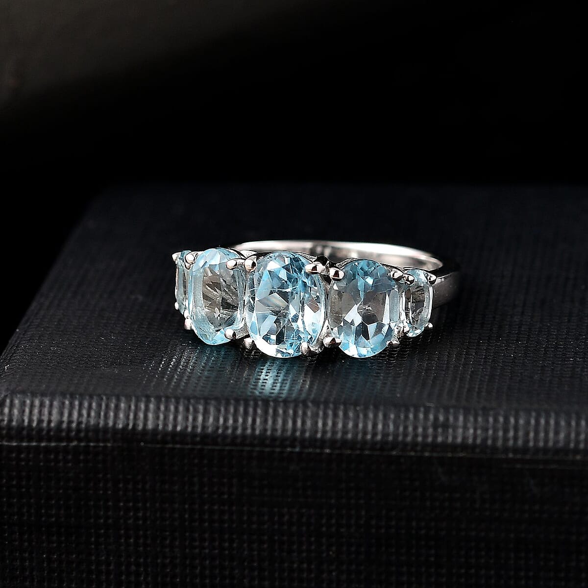 D'Joy Sky Blue Topaz 3.85 ctw 5 Stone Ring in Platinum Over Sterling Silver (Size 7.0) image number 1