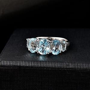 D'Joy Sky Blue Topaz 3.85 ctw 5 Stone Ring in Platinum Over Sterling Silver (Size 7.0)
