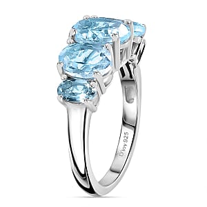 D'Joy Sky Blue Topaz 3.85 ctw 5 Stone Ring in Platinum Over Sterling Silver (Size 7.0)