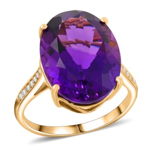 Luxoro AAA Lusaka Amethyst and G-H I2 Diamond 9.15 ctw Ring in 10K Yellow Gold (Size 10.0)
