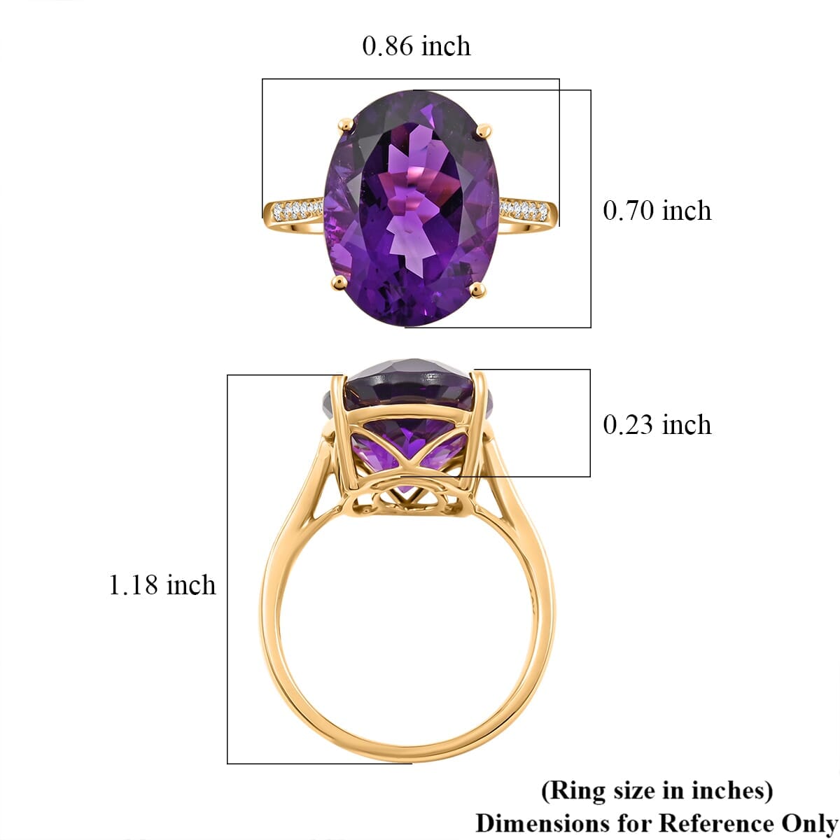 Luxoro AAA Lusaka Amethyst and G-H I2 Diamond 9.15 ctw Ring in 10K Yellow Gold (Size 10.0) image number 5