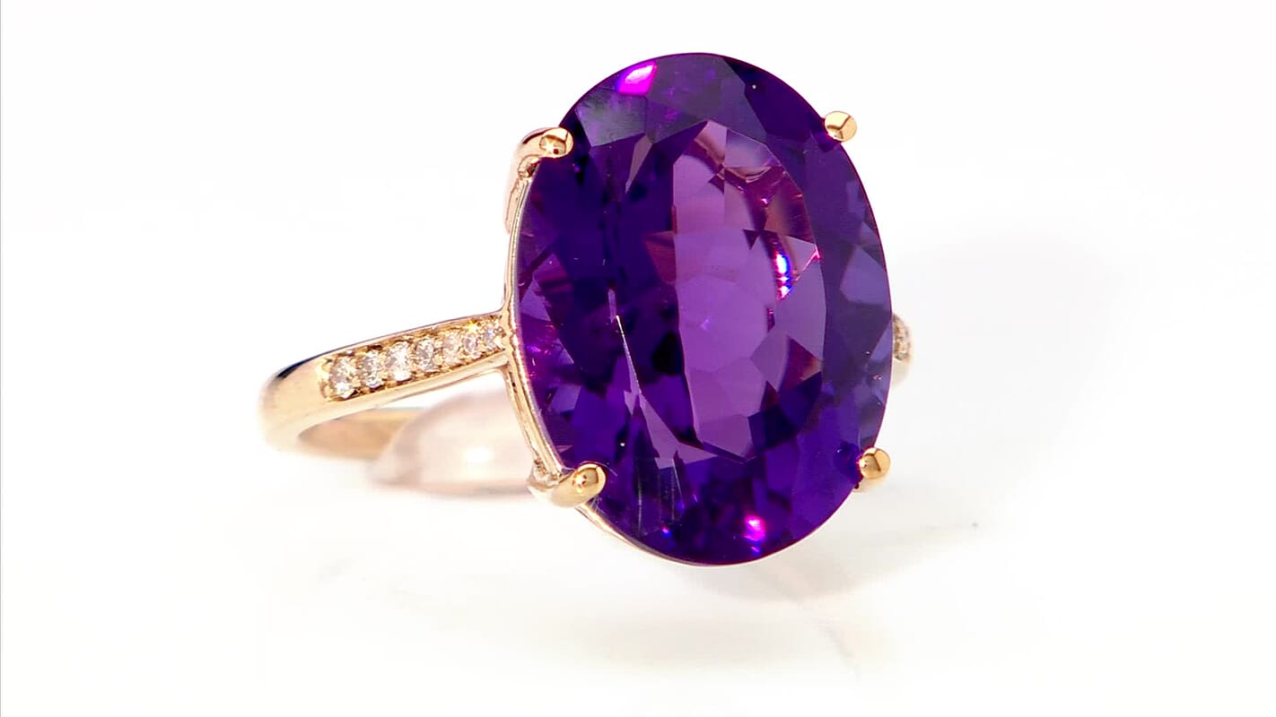 Luxoro 10K Yellow Gold AAA Lusaka Amethyst, Diamond (G-H, I2) Ring (Size 6.0) 9.15 ctw